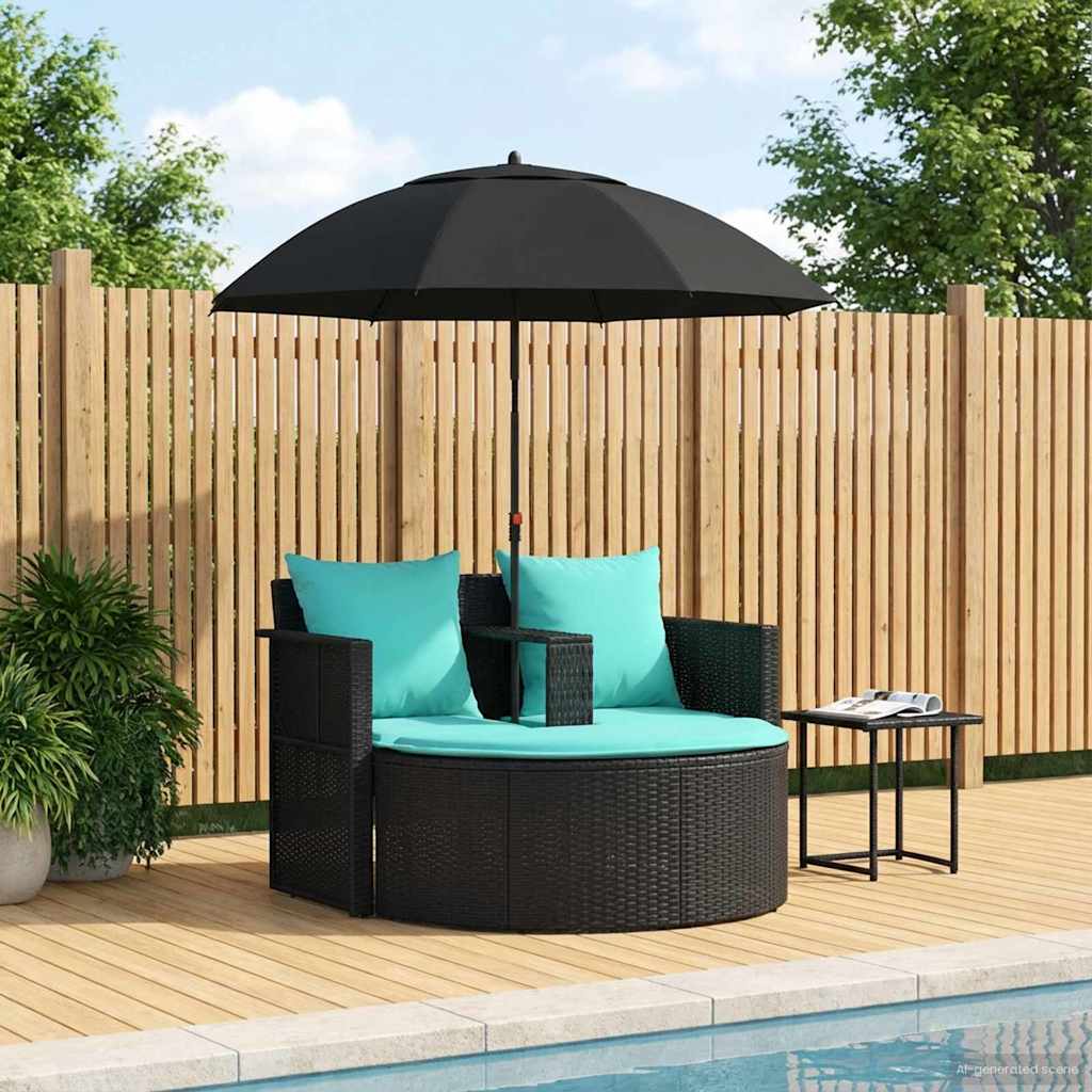 Tuinbank met kussen 8 pcs Zwart en Turquoise poly rattan is nu te koop bij PeponiXL, paradijselijk wonen!
