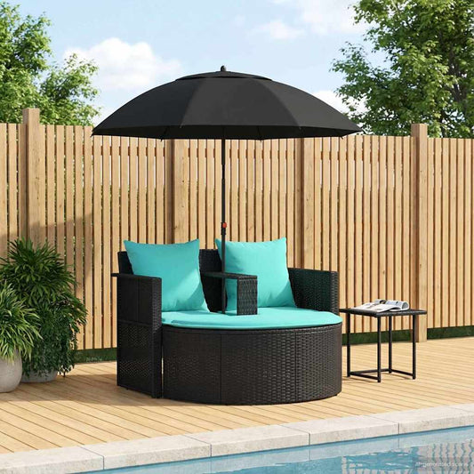 Tuinbank met kussen 8 pcs Zwart en Turquoise poly rattan is nu te koop bij PeponiXL, paradijselijk wonen!