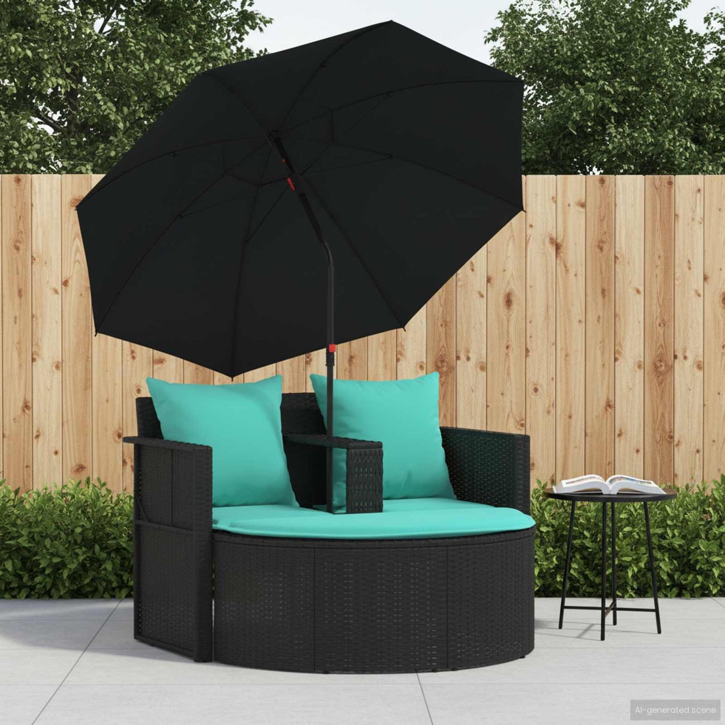 Tuinbank met kussen 8 pcs Zwart en Turquoise poly rattan is nu te koop bij PeponiXL, paradijselijk wonen!