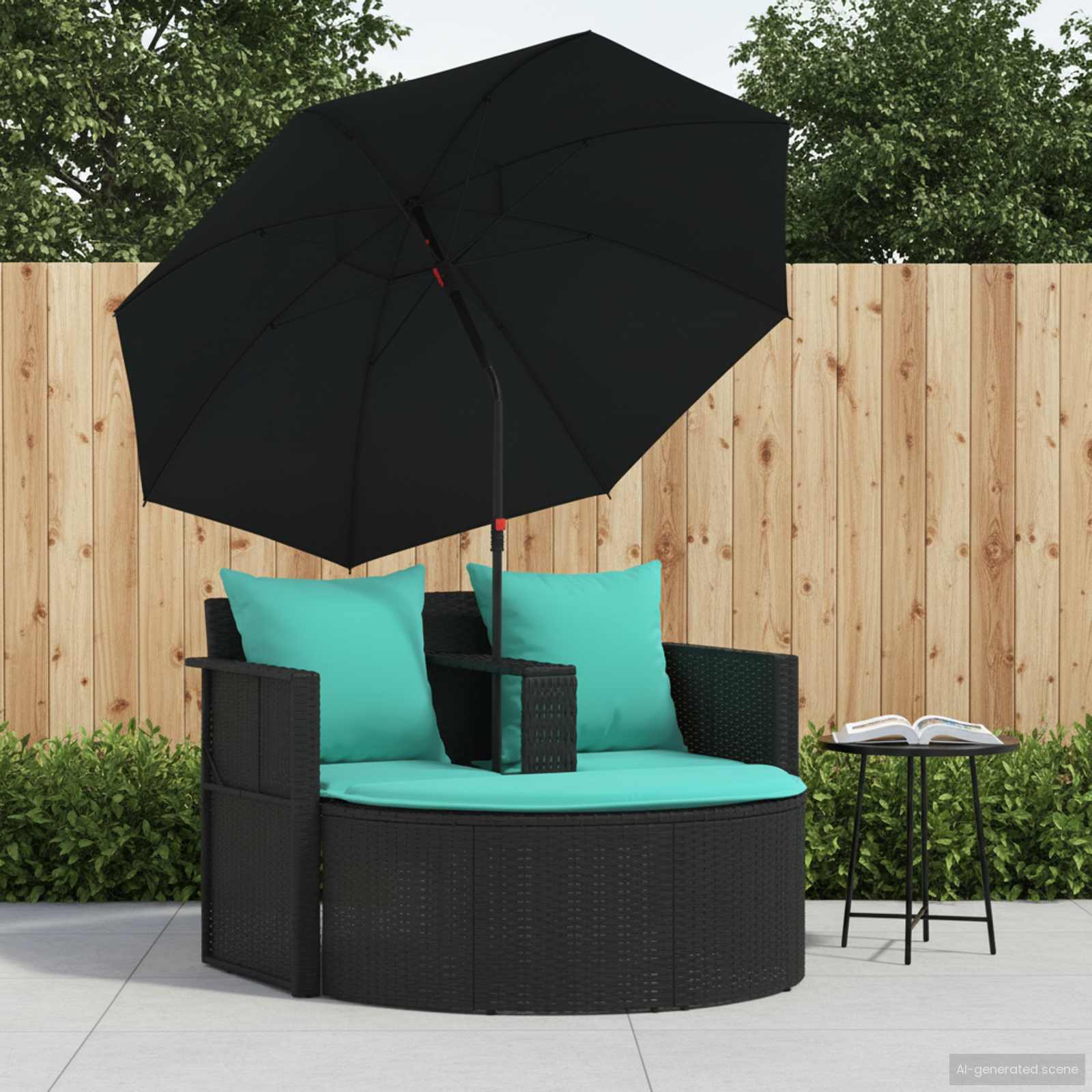 Tuinbank met kussen 8 pcs Zwart en Turquoise poly rattan is nu te koop bij PeponiXL, paradijselijk wonen!