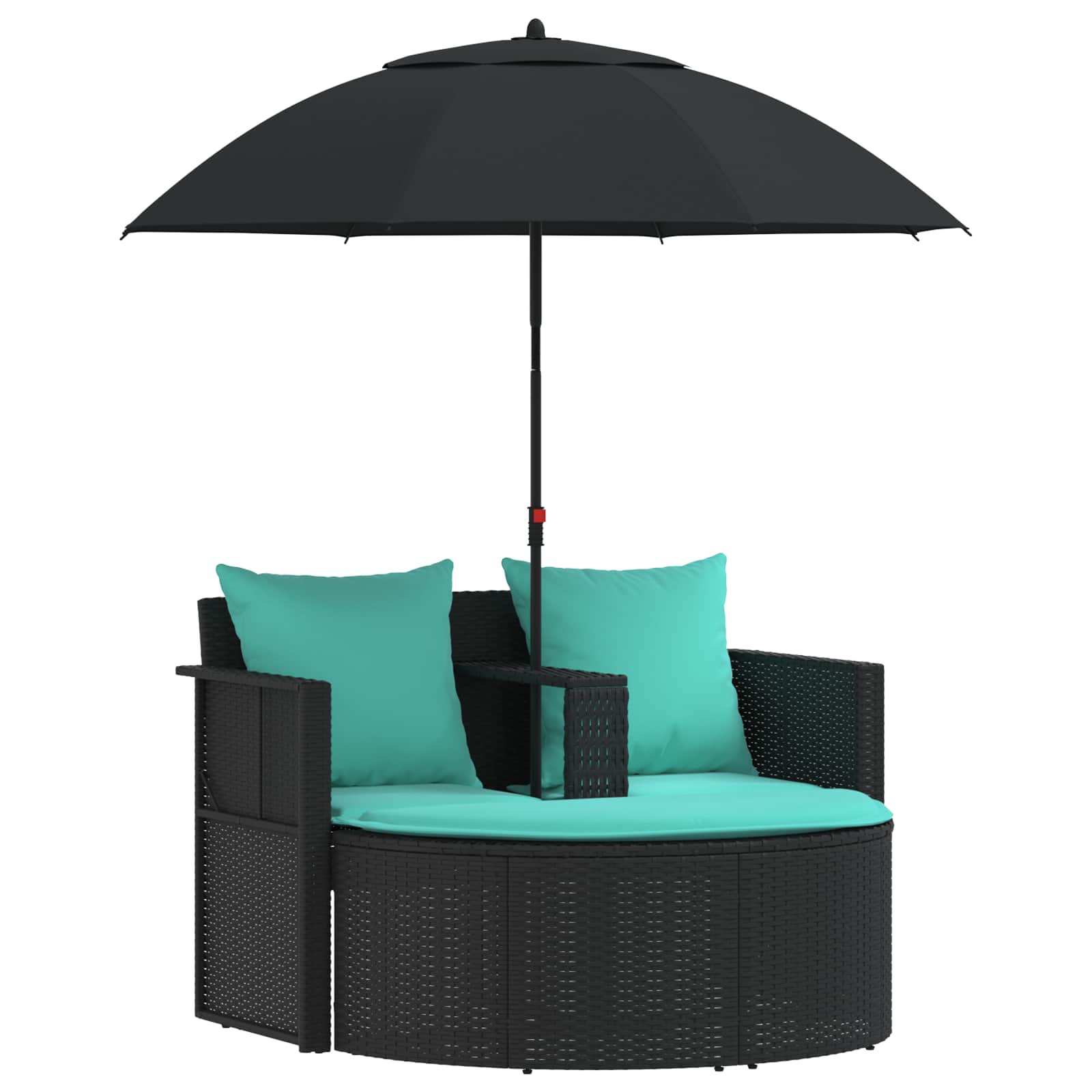 Tuinbank met kussen 8 pcs Zwart en Turquoise poly rattan is nu te koop bij PeponiXL, paradijselijk wonen!