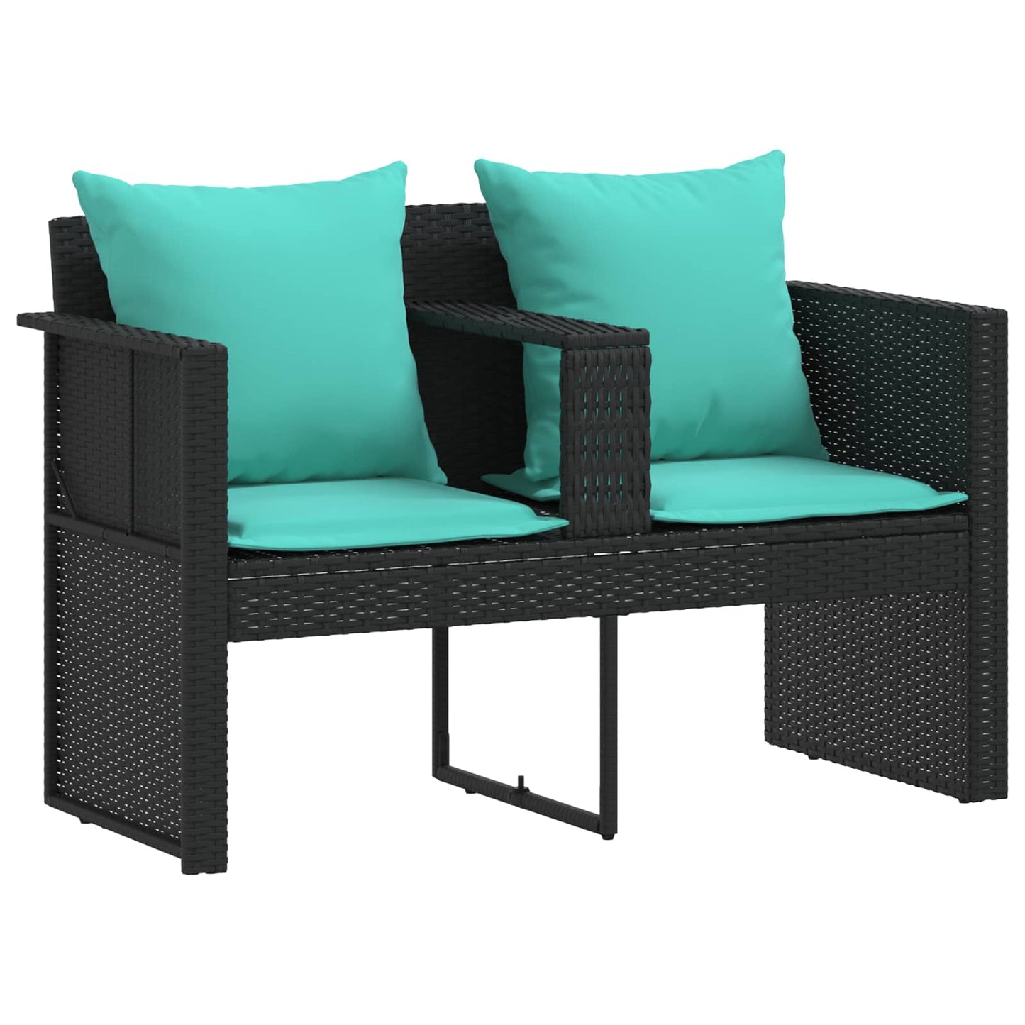 Tuinbank met kussen 8 pcs Zwart en Turquoise poly rattan is nu te koop bij PeponiXL, paradijselijk wonen!