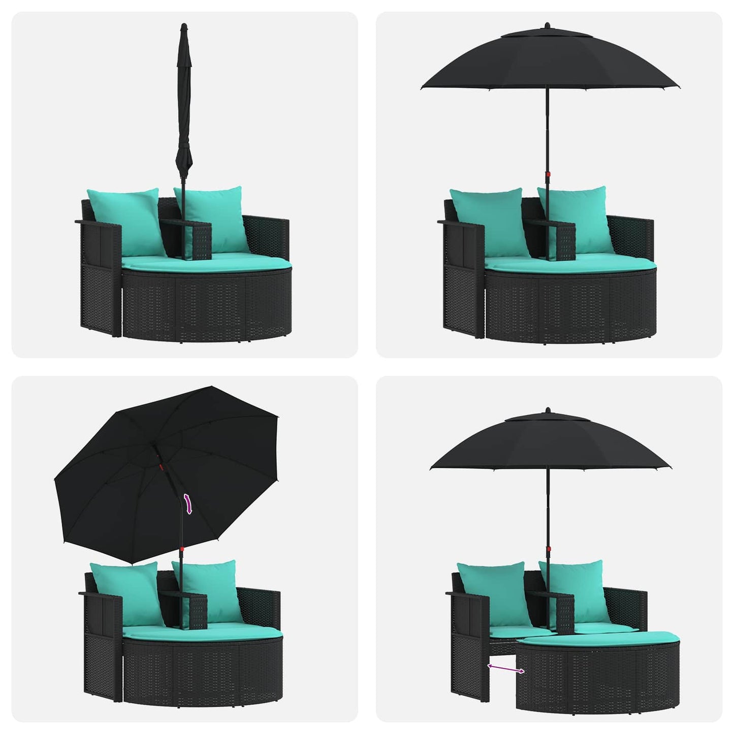 Tuinbank met kussen 8 pcs Zwart en Turquoise poly rattan is nu te koop bij PeponiXL, paradijselijk wonen!