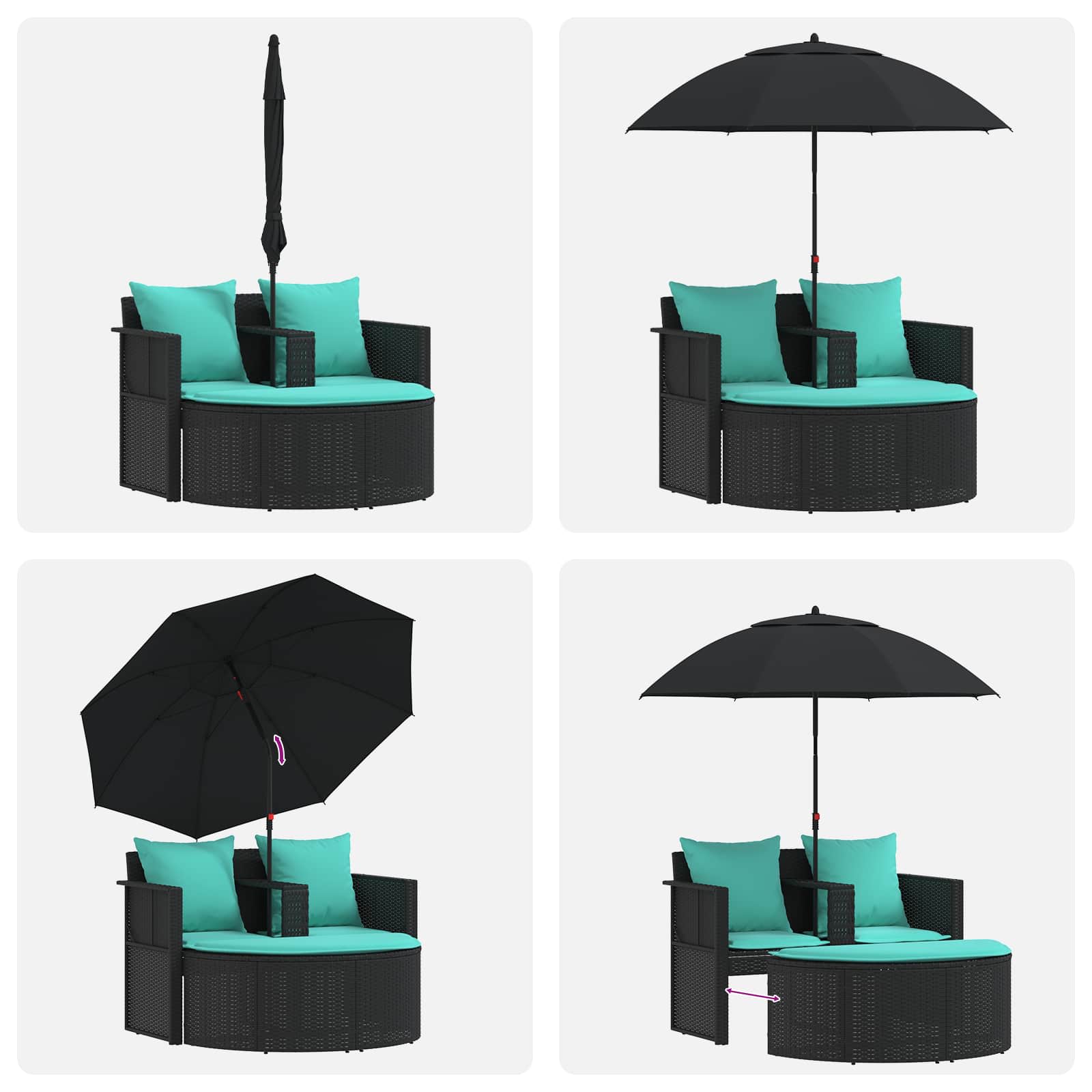 Tuinbank met kussen 8 pcs Zwart en Turquoise poly rattan is nu te koop bij PeponiXL, paradijselijk wonen!