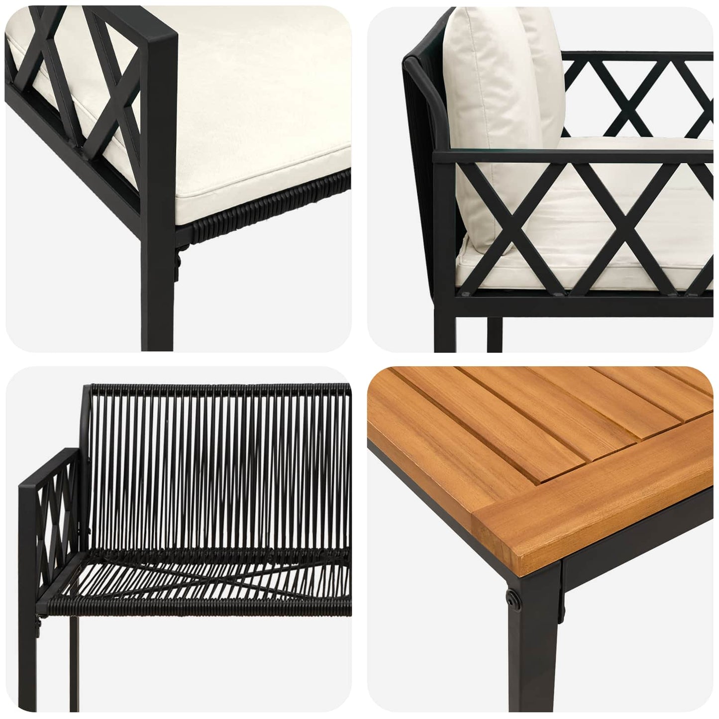 tuinmeubelset 4 pcs Zwart en Cream Wit poly rattan