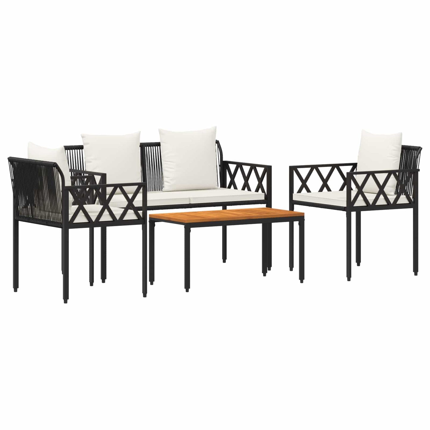 tuinmeubelset 4 pcs Zwart en Cream Wit poly rattan