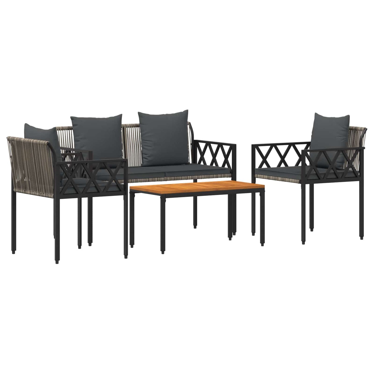 tuinmeubelset 4 pcs Grijs en Donkergrijs poly rattan