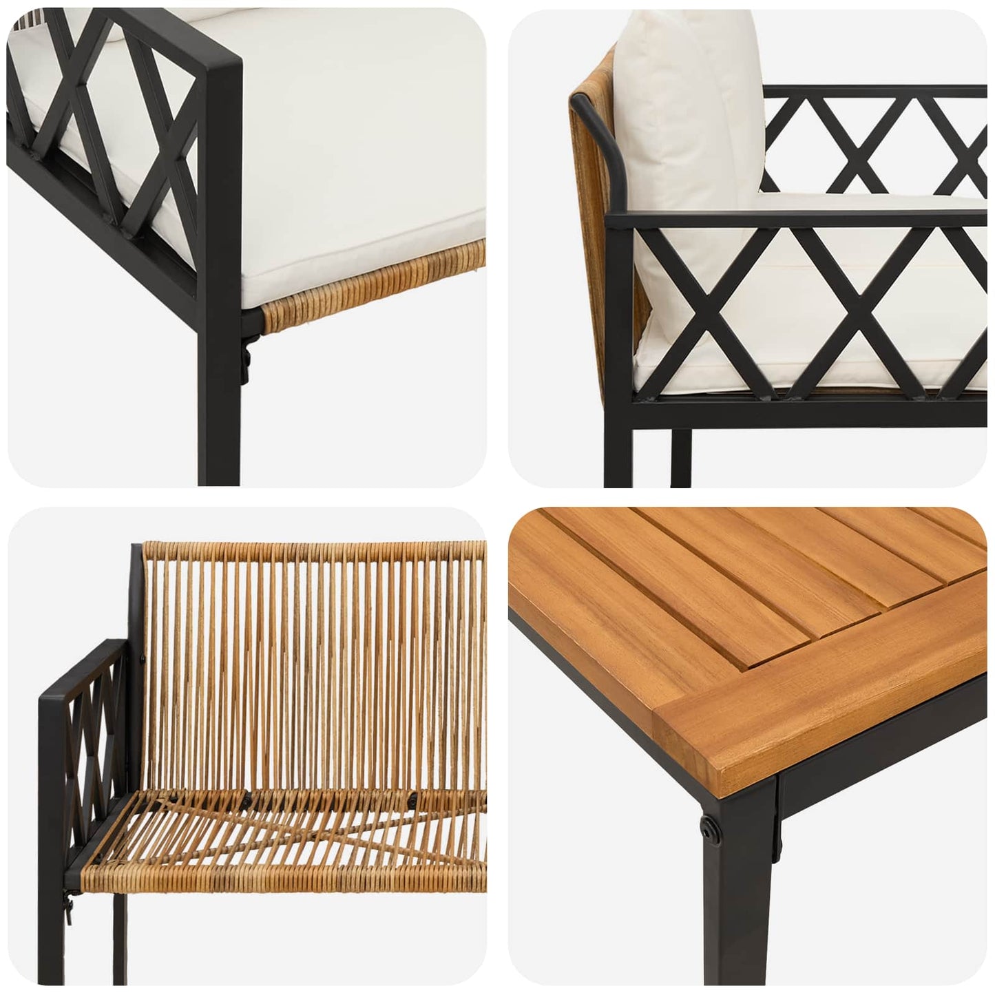 tuinmeubelset 4 pcs Bruin en Crème Wit poly rattan