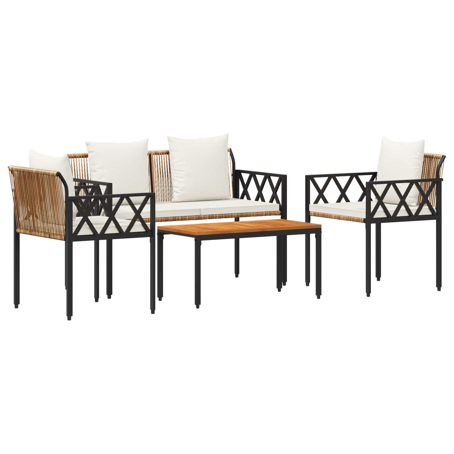 tuinmeubelset 4 pcs Bruin en Crème Wit poly rattan