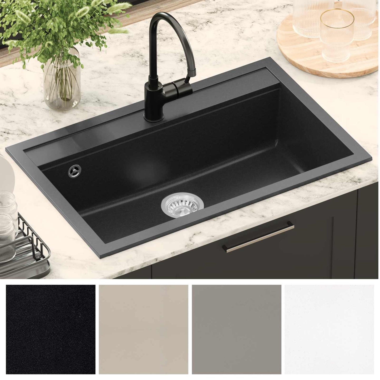 Wasbak Zwart 795 x 505 mm Graniet is nu te koop bij PeponiXL, paradijselijk wonen!