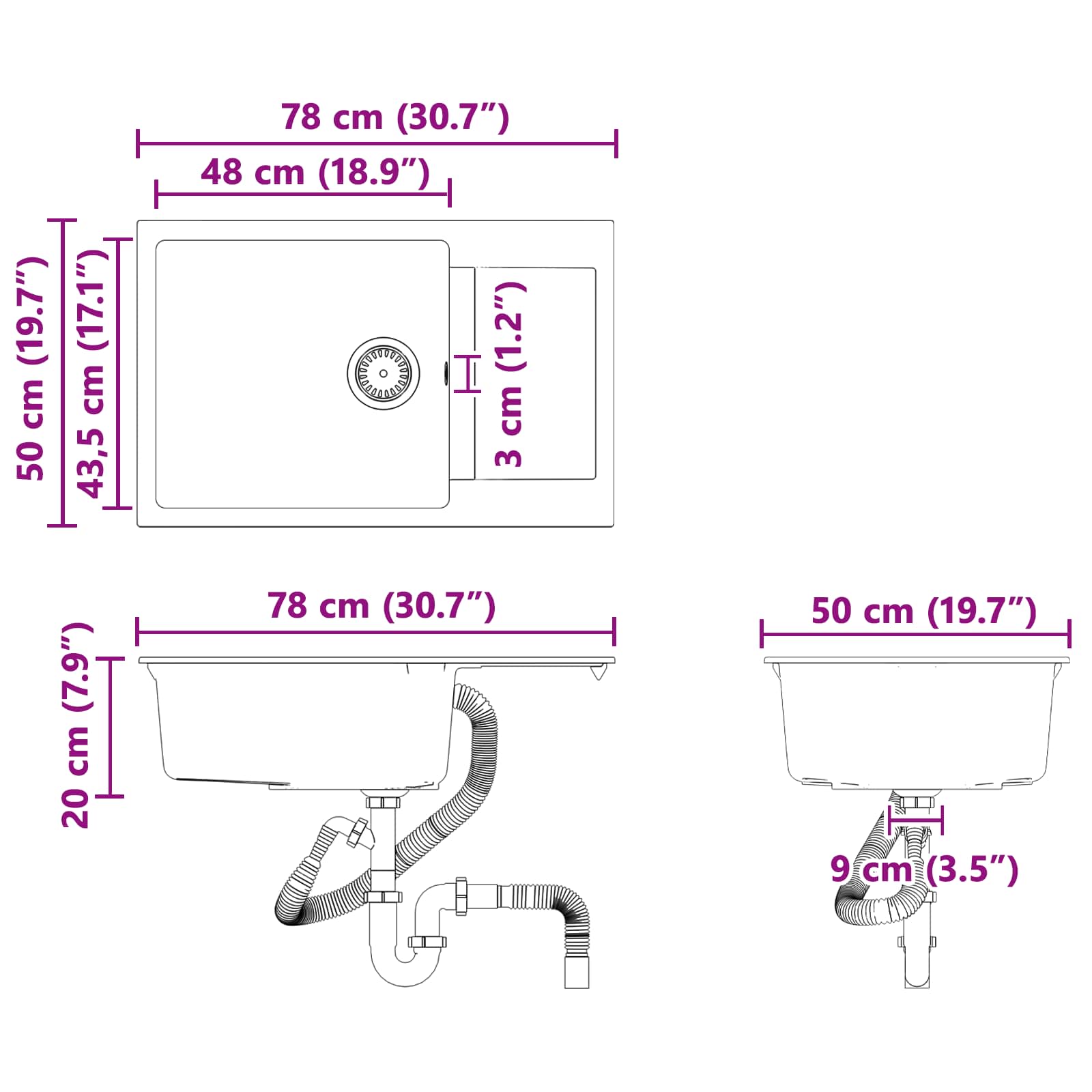 Wasbak Wit 780 x 500 mm 80% Kwarts en 20% Hars is nu te koop bij PeponiXL, paradijselijk wonen!