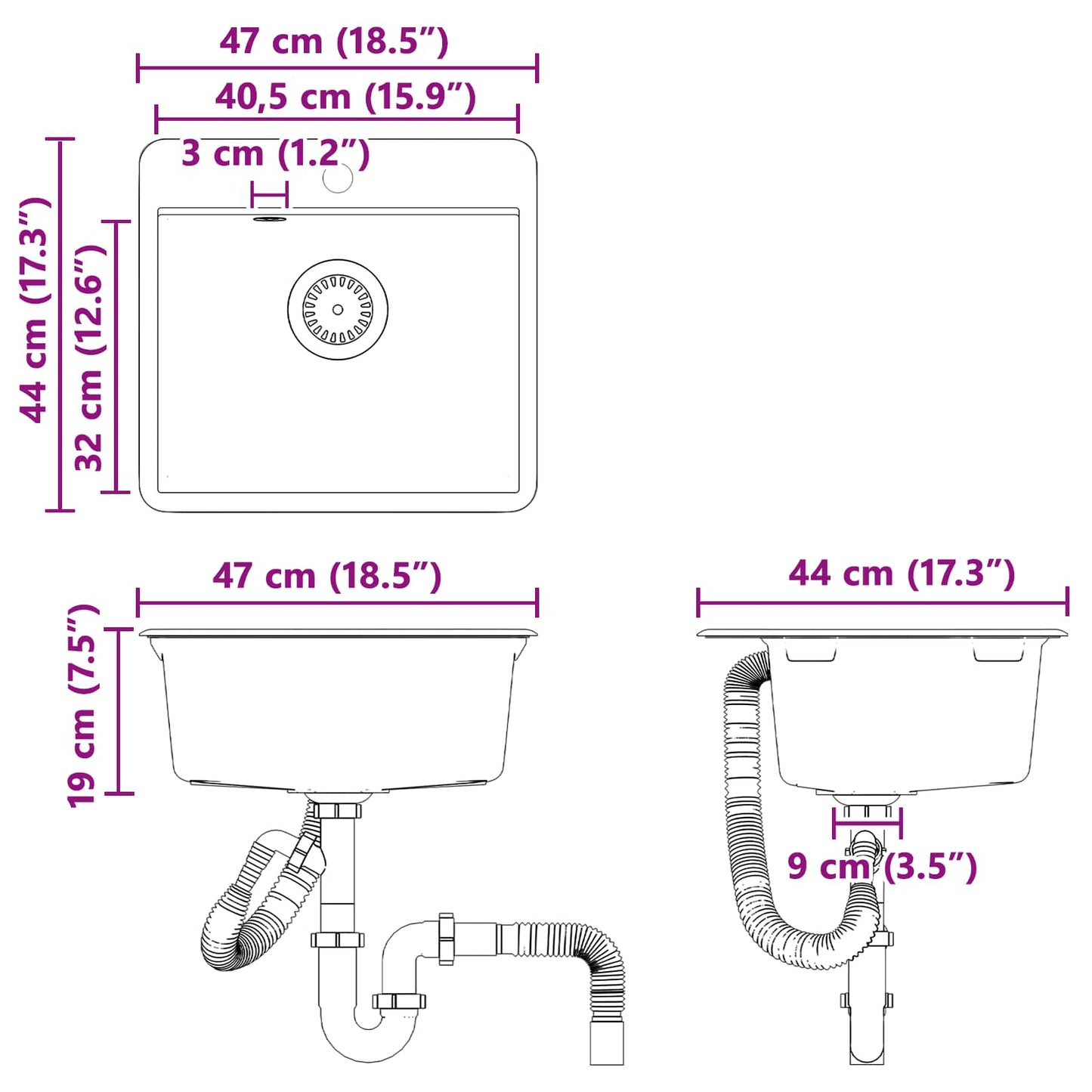 Wasbak Grijs 470 x 440 mm Graniet is nu te koop bij PeponiXL, paradijselijk wonen!