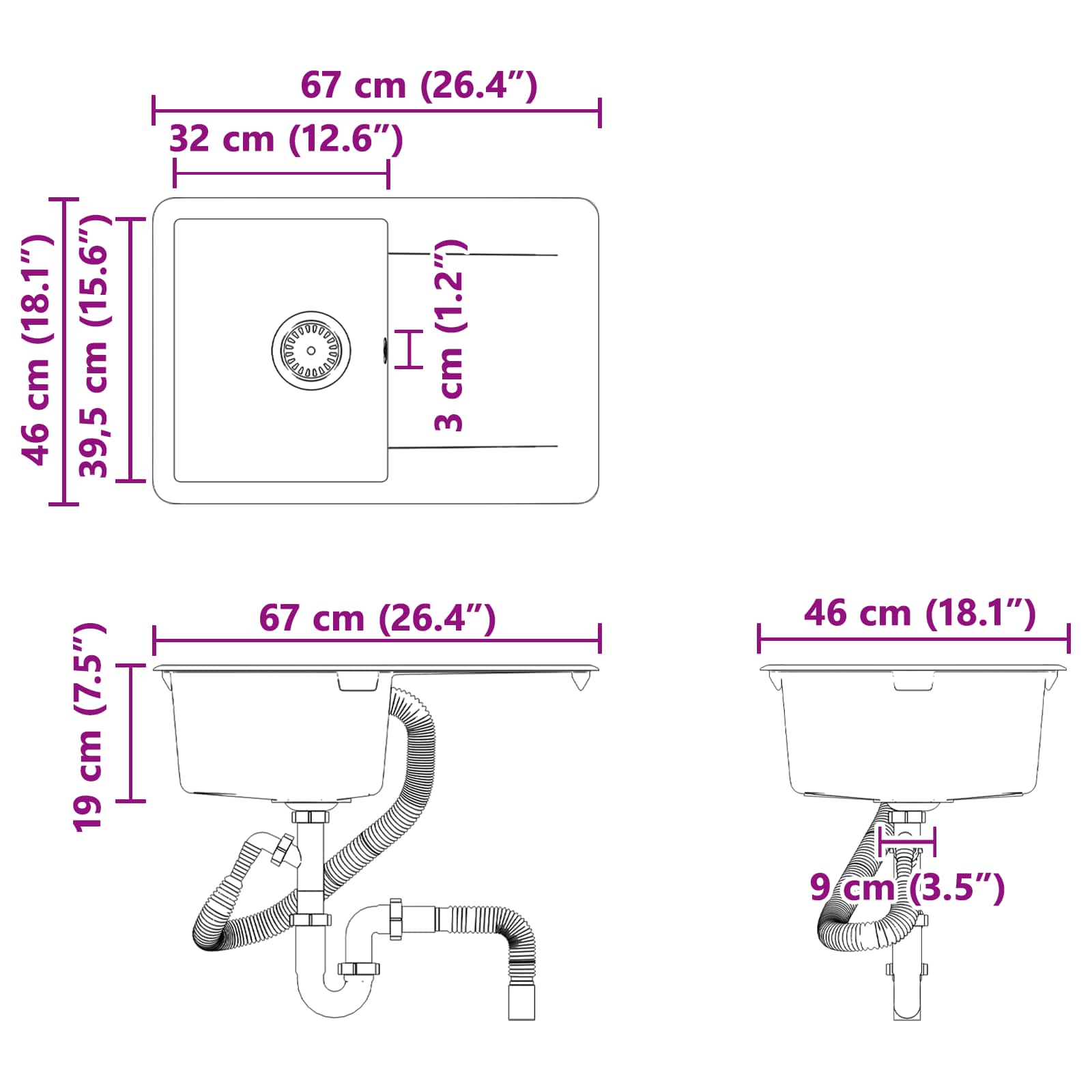 Wasbak Zwart 670 x 460 mm Graniet is nu te koop bij PeponiXL, paradijselijk wonen!
