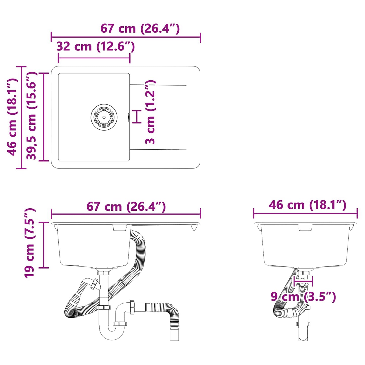 Wasbak Grijs 670 x 460 mm 80% Kwarts en 20% Hars is nu te koop bij PeponiXL, paradijselijk wonen!