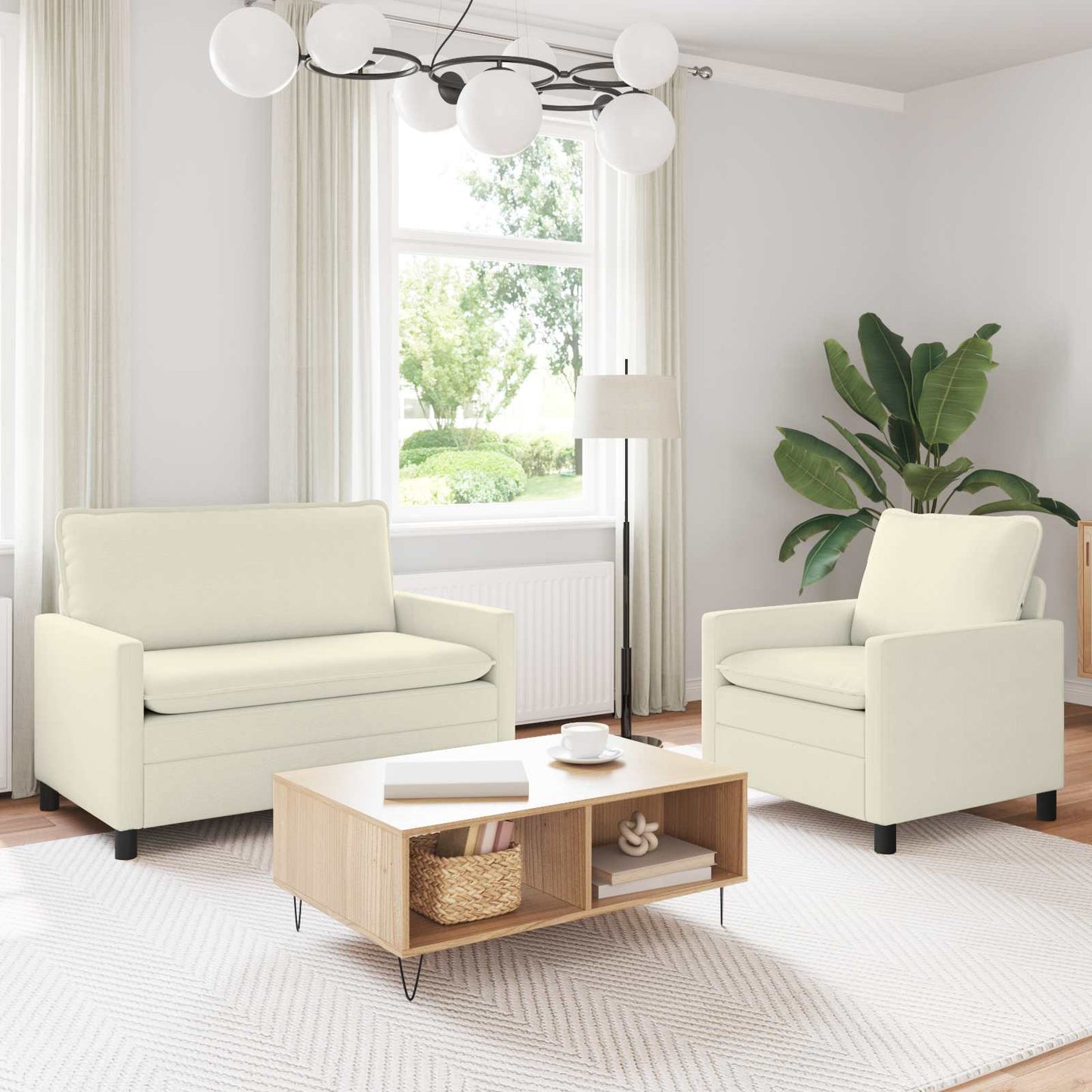 Bankstel 2 pcs Crèmekleurig Stof is nu te koop bij PeponiXL, paradijselijk wonen!