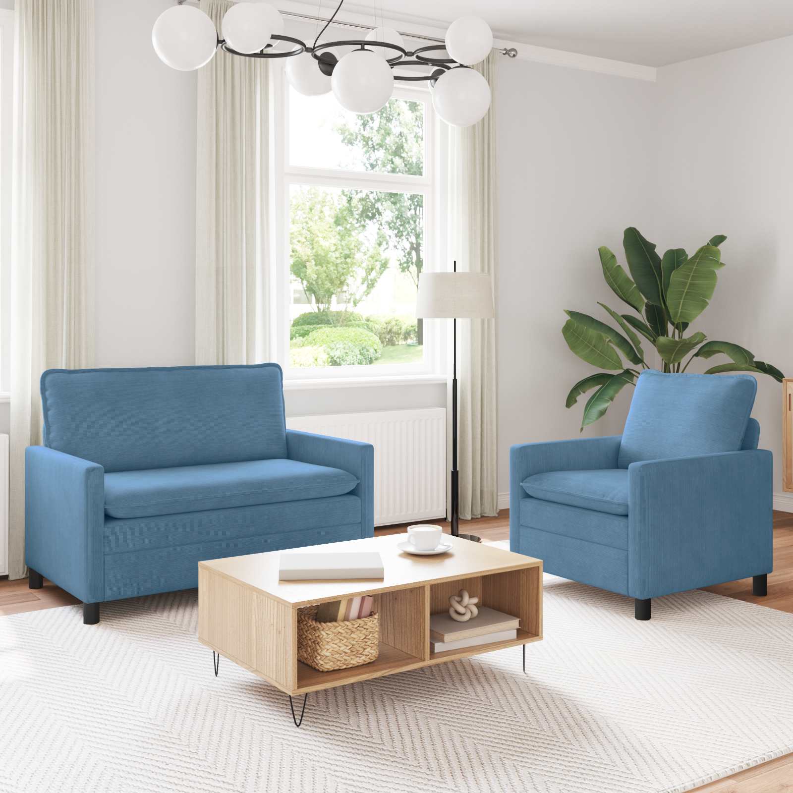Bankstel 2 pcs Blauw Stof is nu te koop bij PeponiXL, paradijselijk wonen!