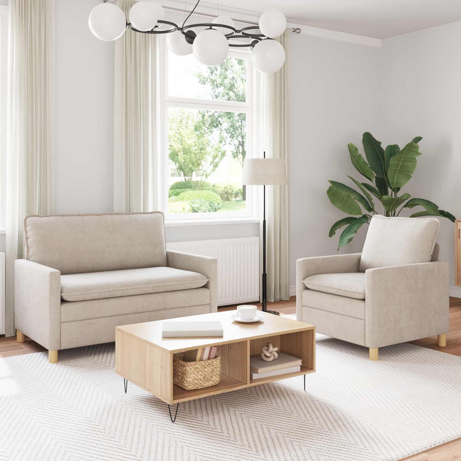 Bankstel 2 pcs Crèmekleurig Polyester is nu te koop bij PeponiXL, paradijselijk wonen!