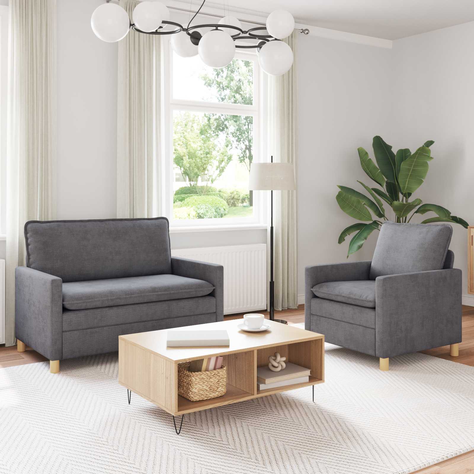 Bankstel 2 pcs Lichtgrijs Polyester is nu te koop bij PeponiXL, paradijselijk wonen!