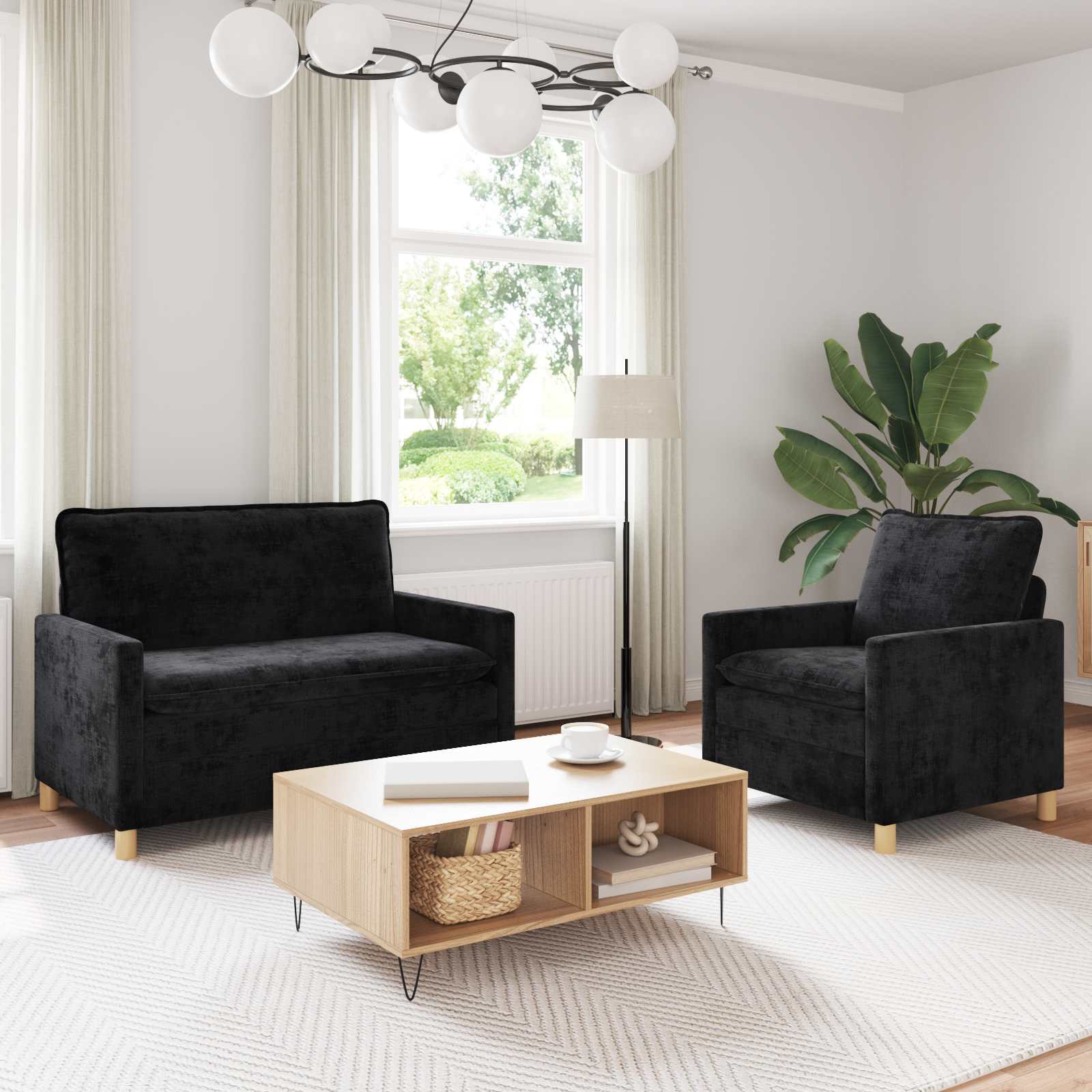 Bankstel 2 pcs Zwart Polyester is nu te koop bij PeponiXL, paradijselijk wonen!