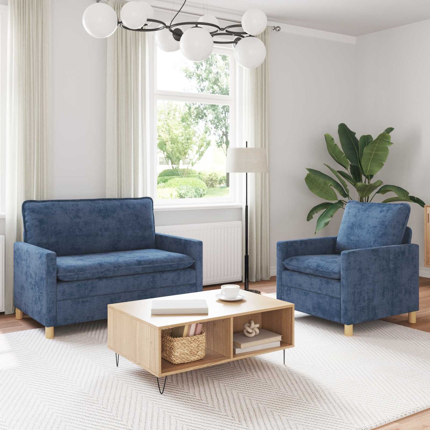 Bankstel 2 pcs Blauw Polyester is nu te koop bij PeponiXL, paradijselijk wonen!