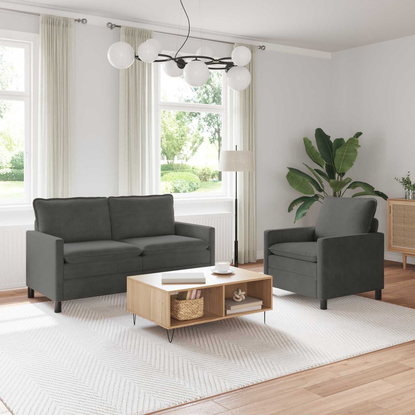 Bankstel 2 pcs Donkergrijs Stof is nu te koop bij PeponiXL, paradijselijk wonen!