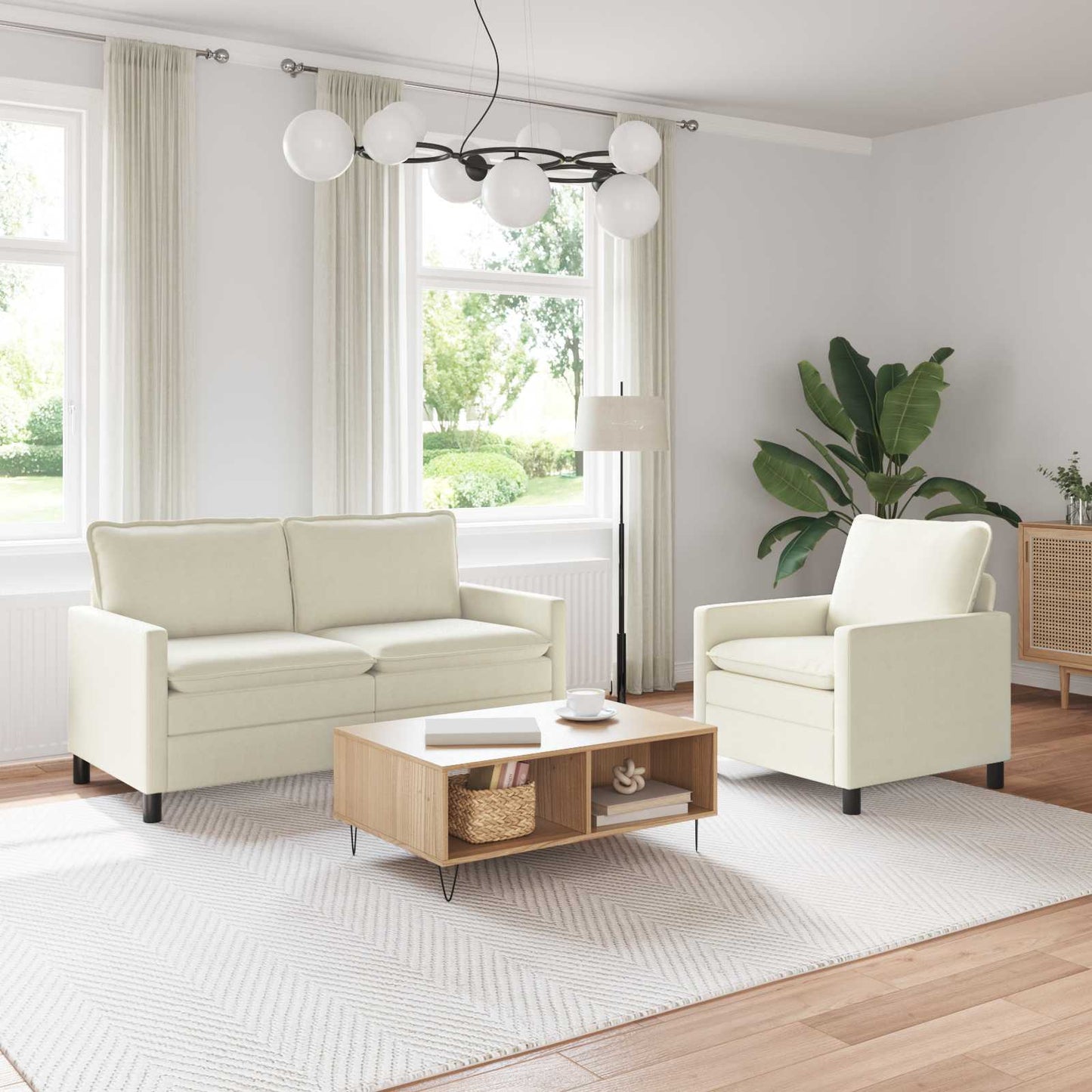 Bankstel 2 pcs Crèmekleurig Stof is nu te koop bij PeponiXL, paradijselijk wonen!