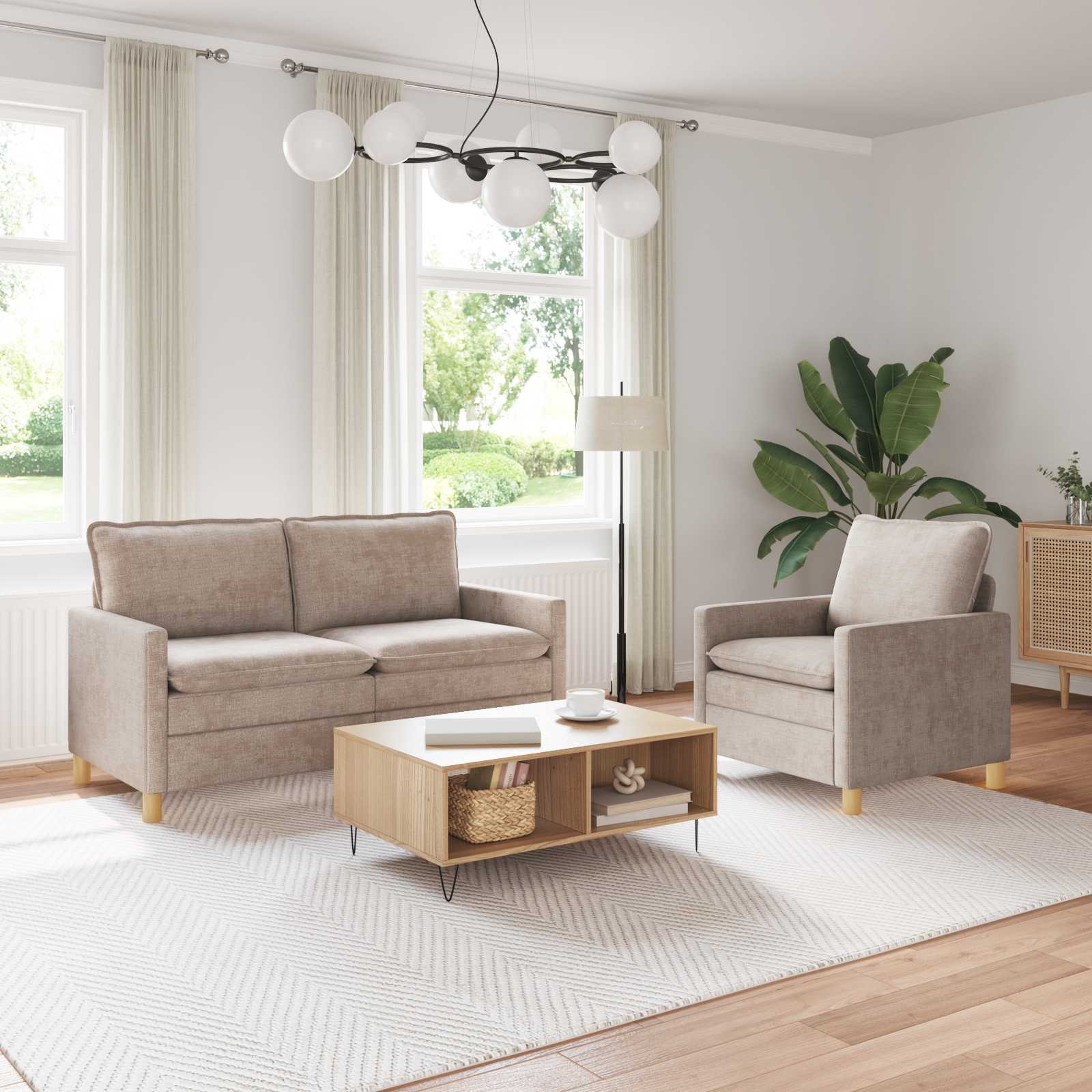 Bankstel 2 pcs Beige Polyester is nu te koop bij PeponiXL, paradijselijk wonen!