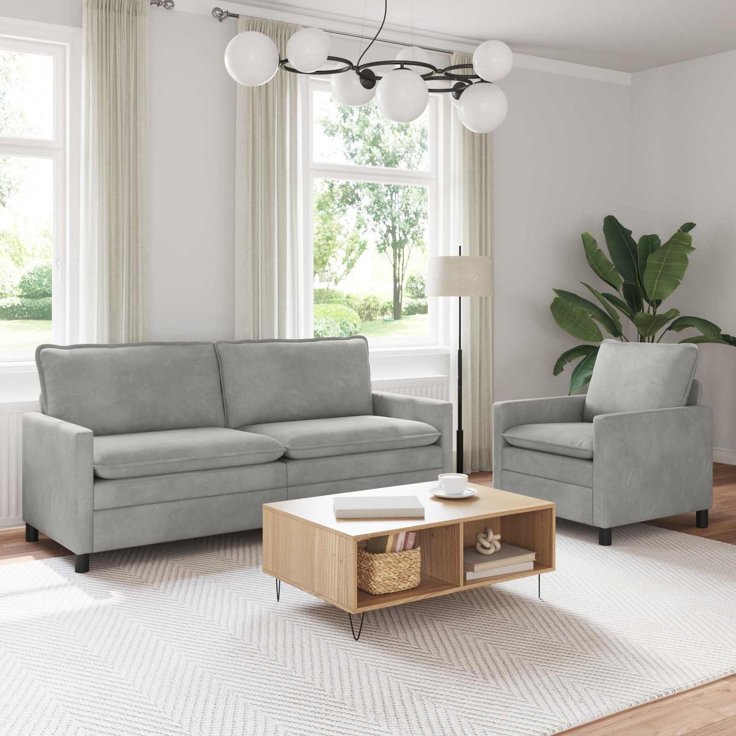 Bankstel 2 pcs Lichtgrijs Fluweel is nu te koop bij PeponiXL, paradijselijk wonen!
