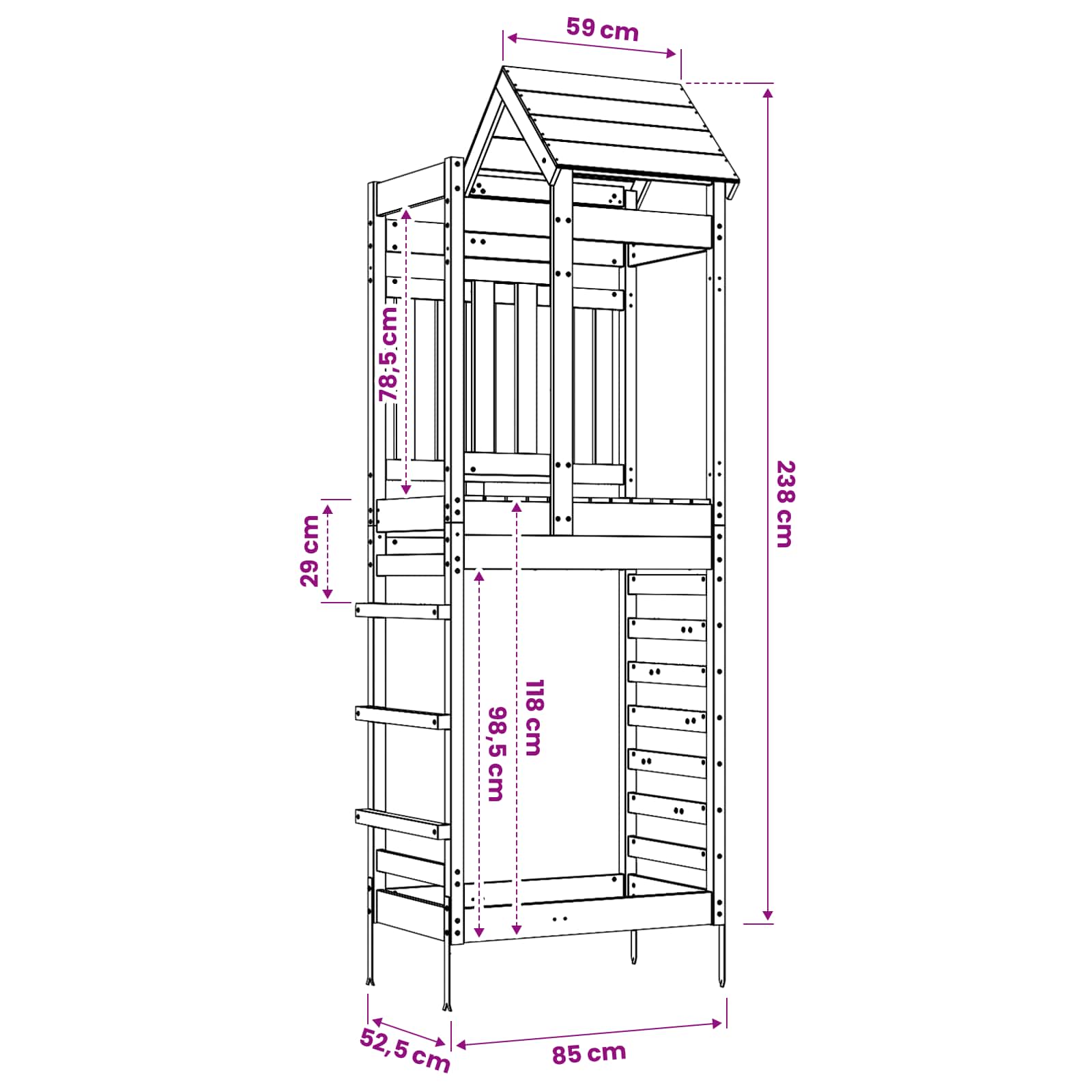 Speeltoren Bruin 52,5 x 85 x 238 cm Massief grenenhout is nu te koop bij PeponiXL, paradijselijk wonen!