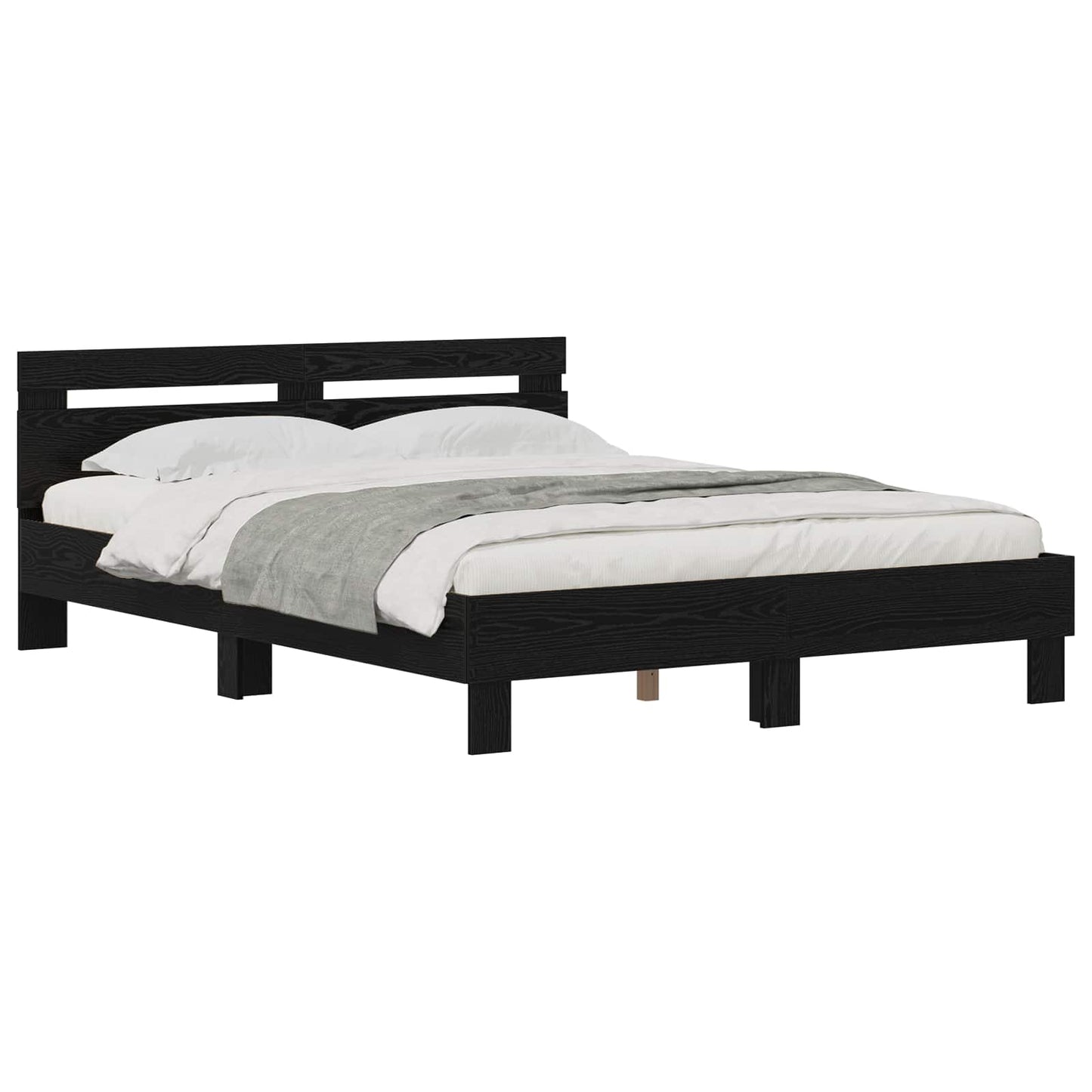Bedframe met hoofdeinde Zwart Eiken 160 x 200 cm Bewerkt hout is nu te koop bij PeponiXL, paradijselijk wonen!