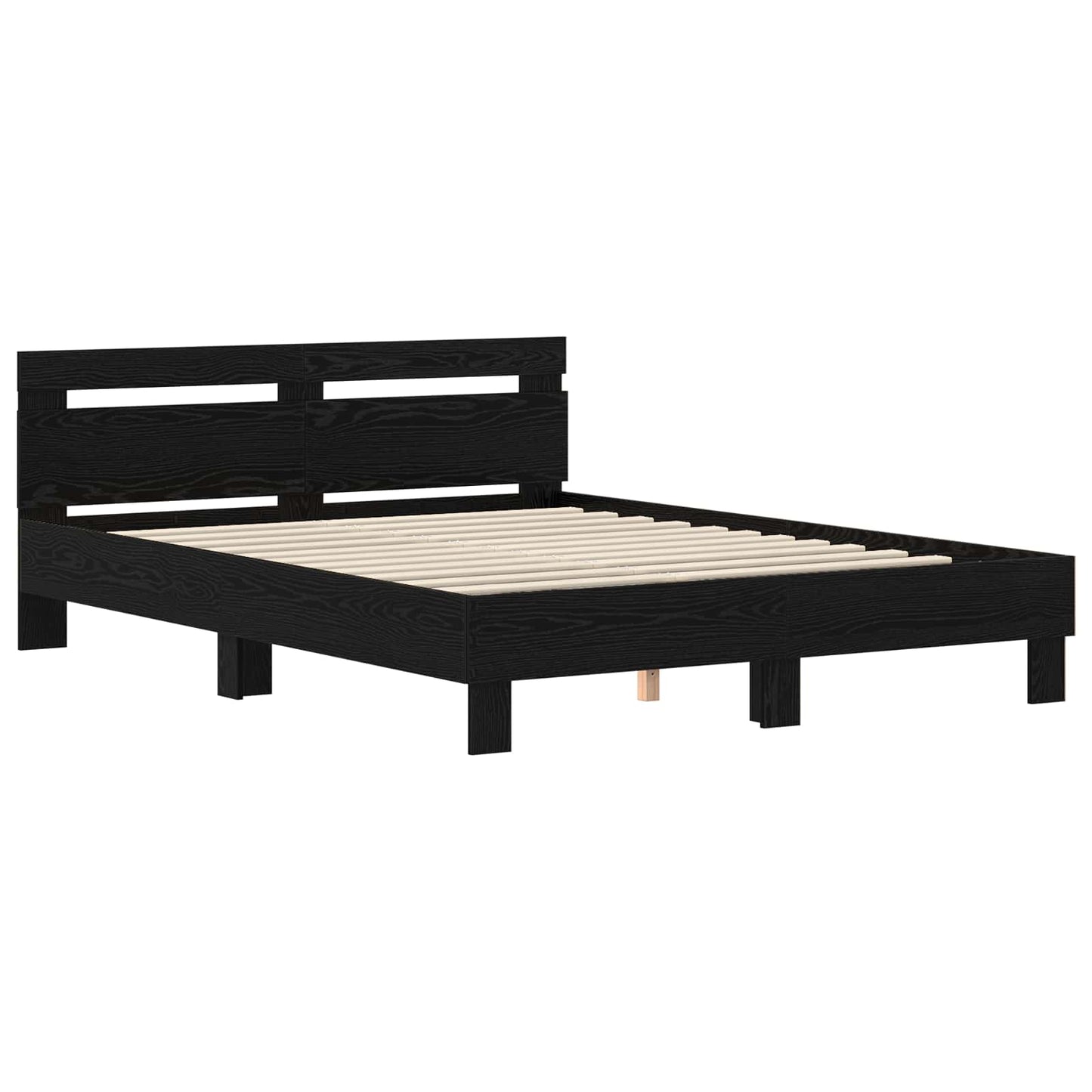 Bedframe met hoofdeinde Zwart Eiken 160 x 200 cm Bewerkt hout is nu te koop bij PeponiXL, paradijselijk wonen!