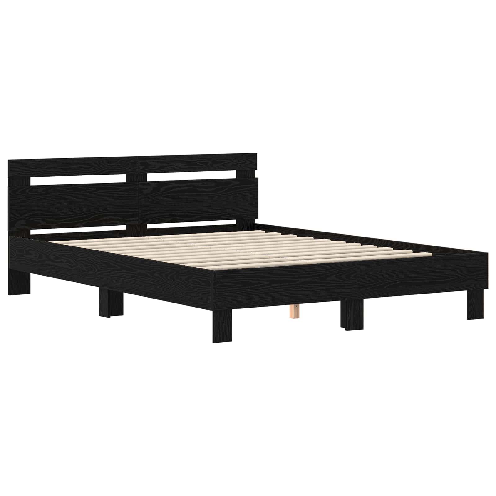 Bedframe met hoofdeinde Zwart Eiken 160 x 200 cm Bewerkt hout is nu te koop bij PeponiXL, paradijselijk wonen!