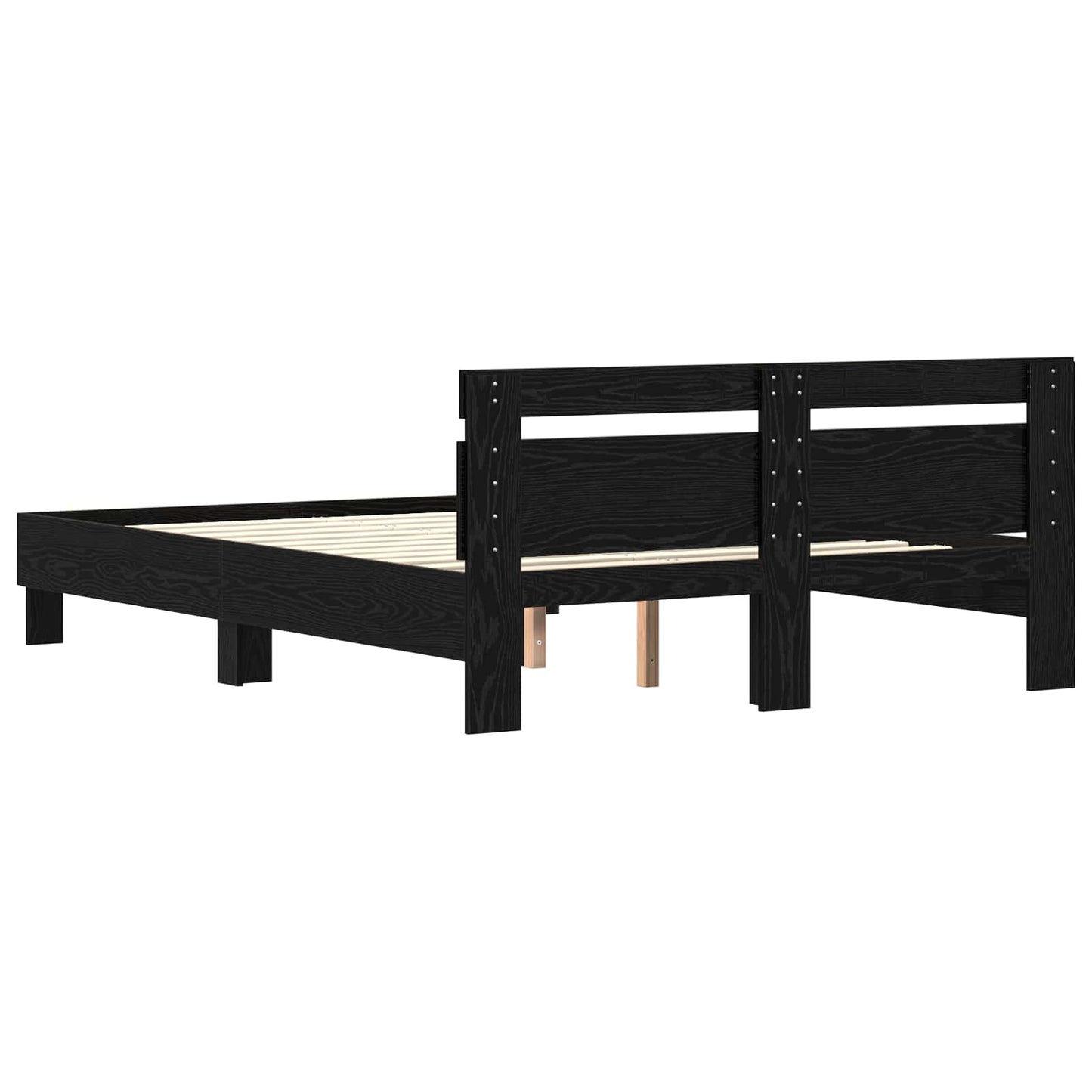 Bedframe met hoofdeinde Zwart Eiken 160 x 200 cm Bewerkt hout is nu te koop bij PeponiXL, paradijselijk wonen!