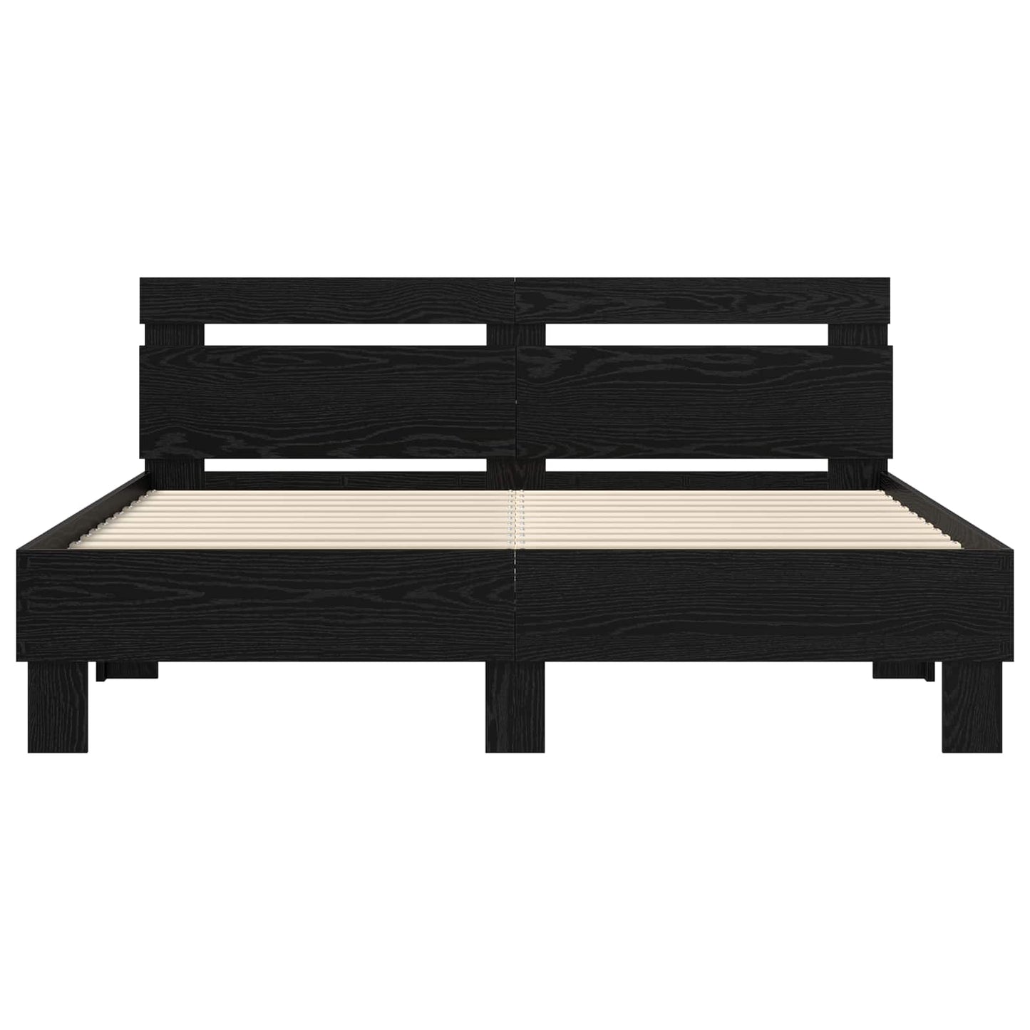 Bedframe met hoofdeinde Zwart Eiken 160 x 200 cm Bewerkt hout is nu te koop bij PeponiXL, paradijselijk wonen!