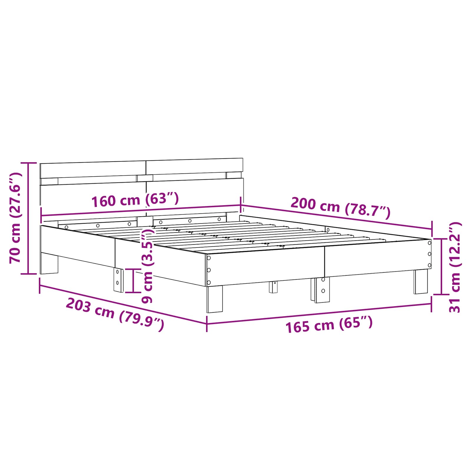 Bedframe met hoofdeinde Zwart Eiken 160 x 200 cm Bewerkt hout is nu te koop bij PeponiXL, paradijselijk wonen!