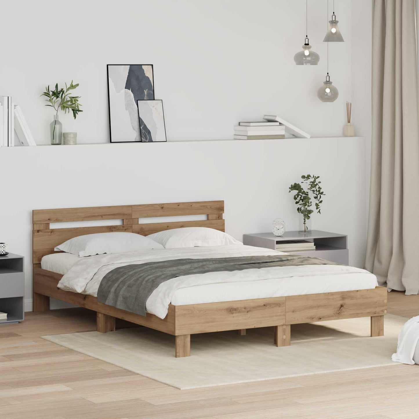 Bedframe met hoofdeinde Artisan Eiken 140 x 200 cm Bewerkt hout is nu te koop bij PeponiXL, paradijselijk wonen!