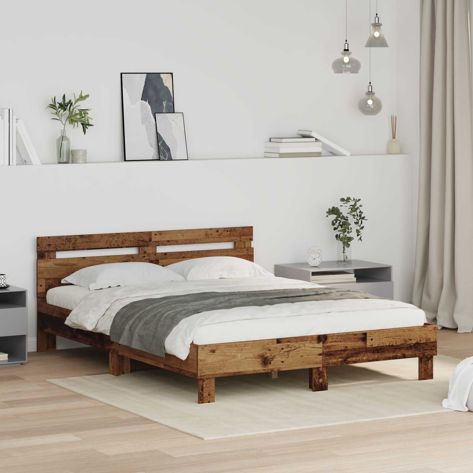 Bedframe met hoofdeinde Oudhout 120 x 200 cm Bewerkt hout is nu te koop bij PeponiXL, paradijselijk wonen!