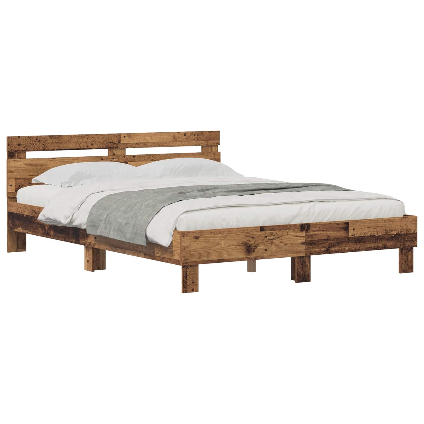 Bedframe met hoofdeinde Oudhout 120 x 200 cm Bewerkt hout is nu te koop bij PeponiXL, paradijselijk wonen!