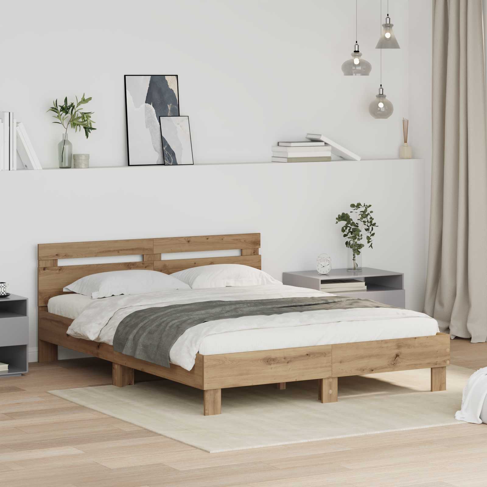 Bedframe met hoofdeinde Artisan Eiken 120 x 200 cm Bewerkt hout is nu te koop bij PeponiXL, paradijselijk wonen!