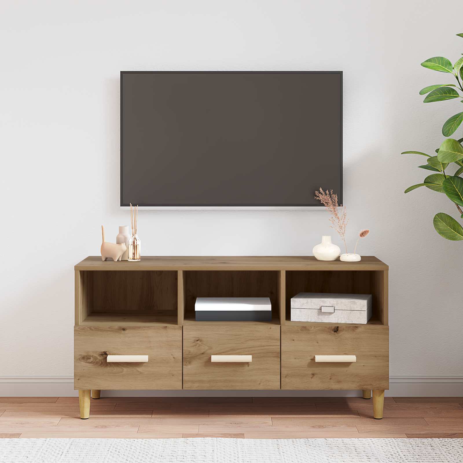 TV-kast Ambachtelijk eiken 102 x 36 x 50 cm Bewerkt hout is nu te koop bij PeponiXL, paradijselijk wonen!