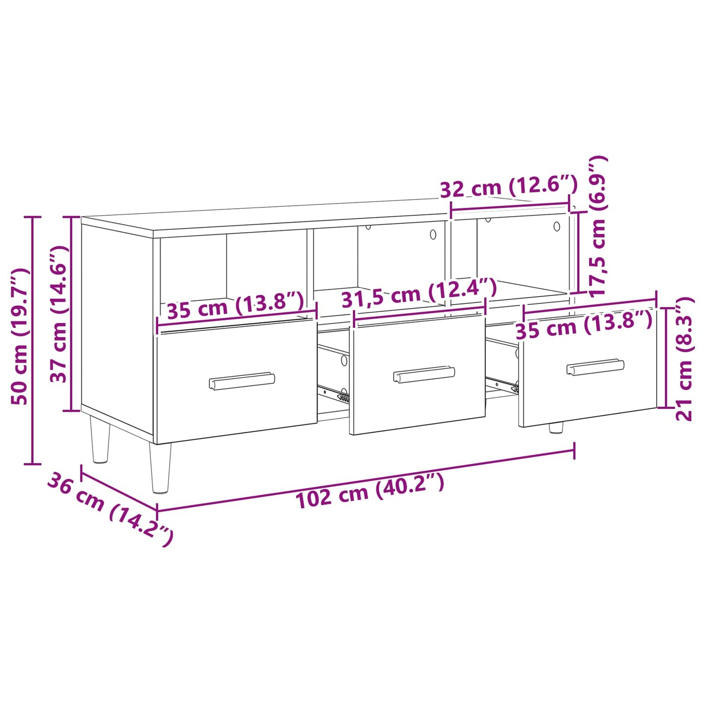 TV-kast Ambachtelijk eiken 102 x 36 x 50 cm Bewerkt hout is nu te koop bij PeponiXL, paradijselijk wonen!