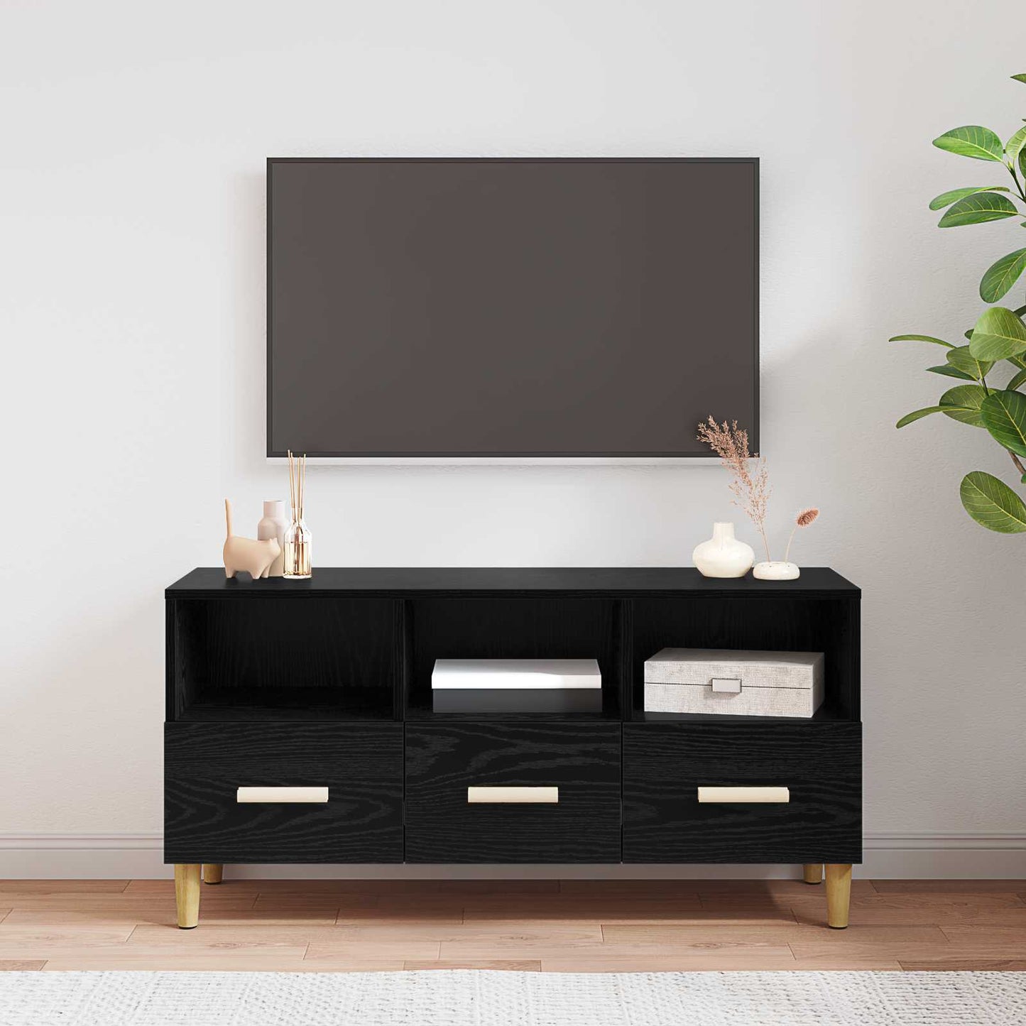 TV-kast met lade Zwart Eiken 102 x 36 x 50 cm Bewerkt hout is nu te koop bij PeponiXL, paradijselijk wonen!