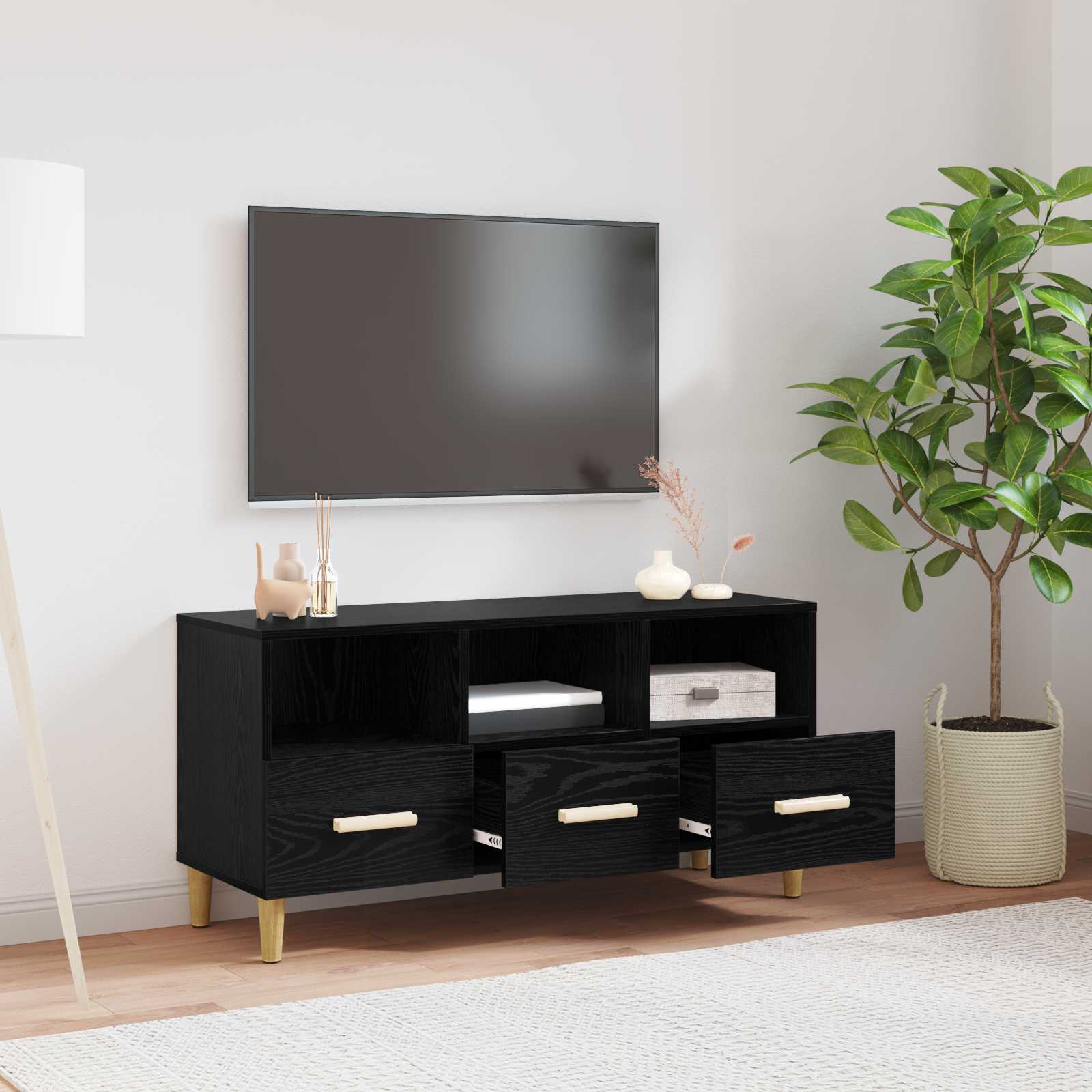 TV-kast met lade Zwart Eiken 102 x 36 x 50 cm Bewerkt hout is nu te koop bij PeponiXL, paradijselijk wonen!