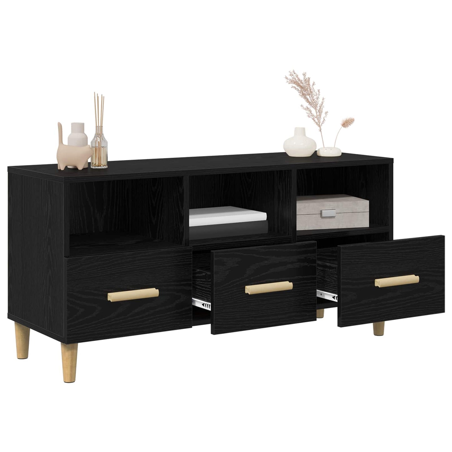 TV-kast met lade Zwart Eiken 102 x 36 x 50 cm Bewerkt hout is nu te koop bij PeponiXL, paradijselijk wonen!
