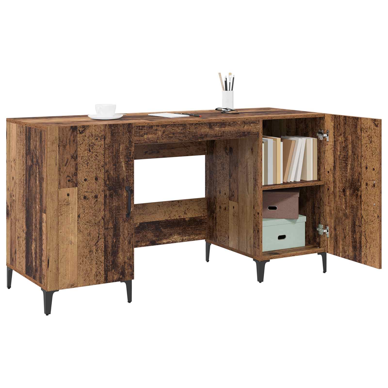 Bureau met opslag Oudhout 140 x 50 x 75 cm Bewerkt hout is nu te koop bij PeponiXL, paradijselijk wonen!