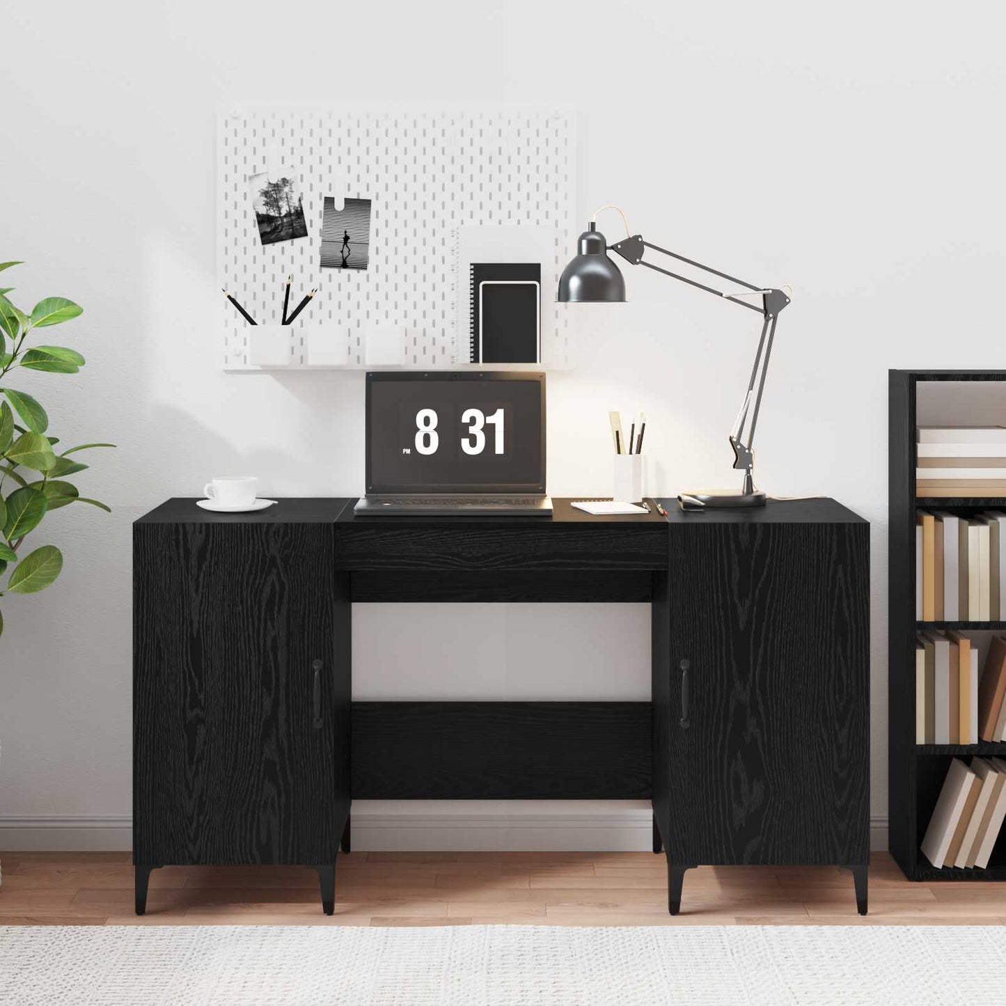 Bureau met opslag Zwart Eiken 140 x 50 x 75 cm Bewerkt hout is nu te koop bij PeponiXL, paradijselijk wonen!