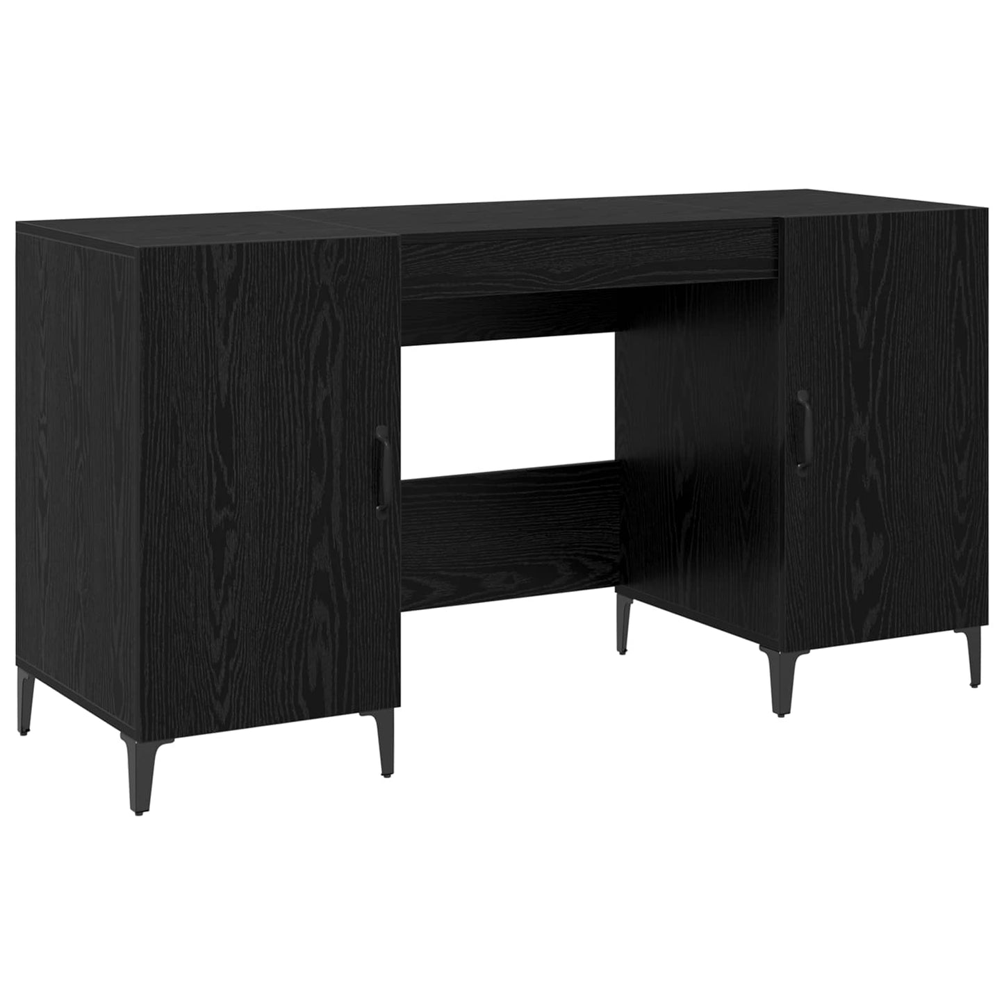 Bureau met opslag Zwart Eiken 140 x 50 x 75 cm Bewerkt hout is nu te koop bij PeponiXL, paradijselijk wonen!