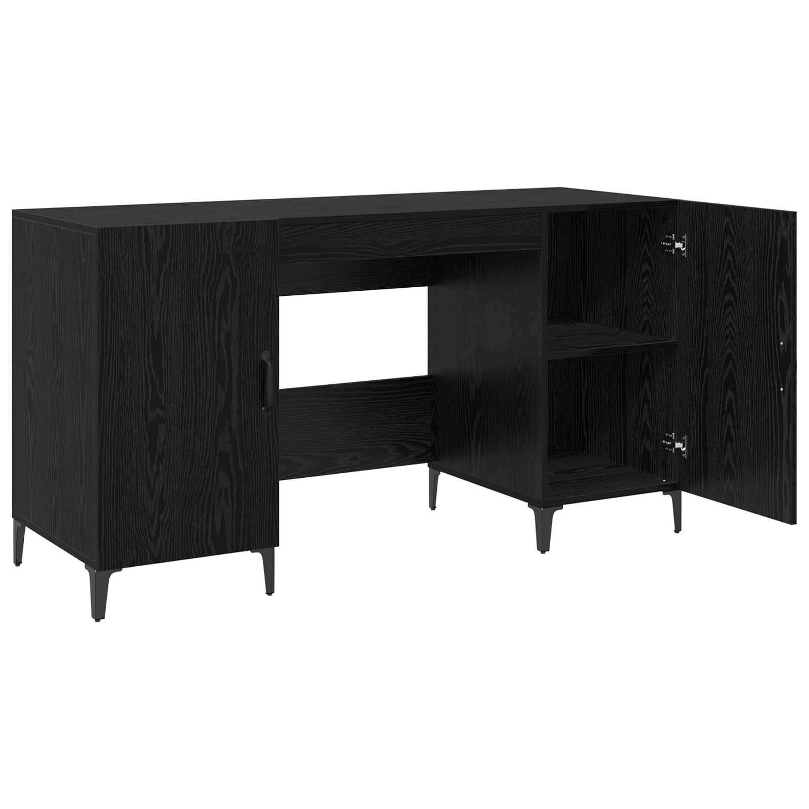 Bureau met opslag Zwart Eiken 140 x 50 x 75 cm Bewerkt hout is nu te koop bij PeponiXL, paradijselijk wonen!