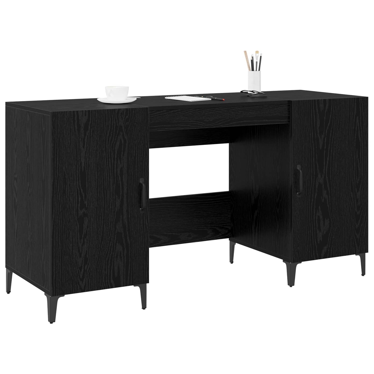 Bureau met opslag Zwart Eiken 140 x 50 x 75 cm Bewerkt hout is nu te koop bij PeponiXL, paradijselijk wonen!
