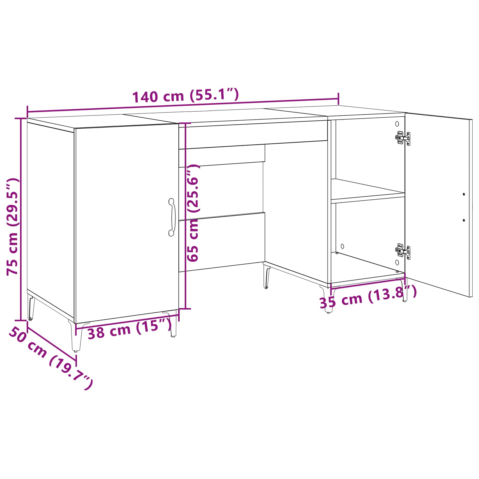 Bureau met opslag Zwart Eiken 140 x 50 x 75 cm Bewerkt hout is nu te koop bij PeponiXL, paradijselijk wonen!